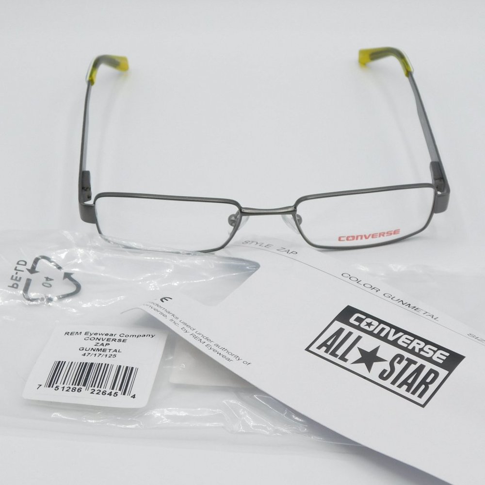 NEW CONVERSE  EYEGLASSES FRAME ZAP GUNMETAL YELLOW RECTANGLE KIDS RX 47-… - Picture 8 of 8
